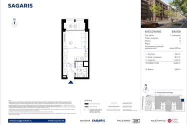 Rzut - Mieszkanie na sprzedaż 1 pokój o powierzchni 26,88 m² - numer BA0108 w Niedziałkowskiego Park
