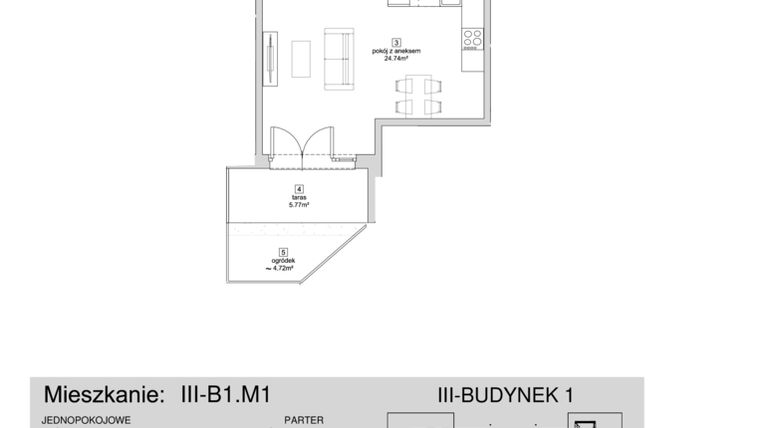 Rzut - Mieszkanie na sprzedaż 1 pokój o powierzchni 35,25 m² - numer III-B1.M1 w Strefa Cegielnia 3