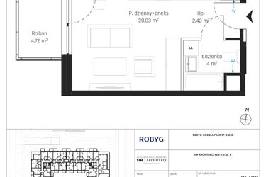 Rzut - Mieszkanie na sprzedaż 1 pokój o powierzchni 26,45 m² - numer J.2M28 w Nadmotławie Apartments etap J