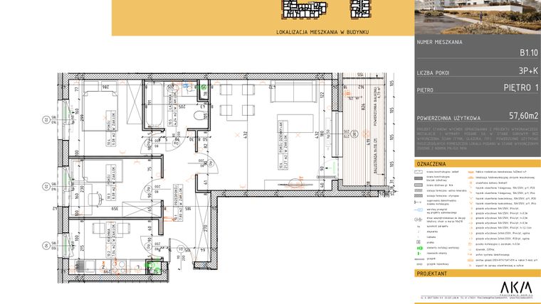 Rzut - Mieszkanie na sprzedaż 3 pokoje o powierzchni 57,51 m² - numer B1.10 w Nova Daliova