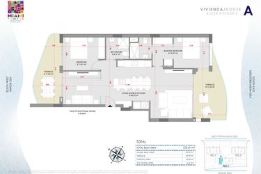 Rzut - Mieszkanie na sprzedaż 3 pokoje o powierzchni 123,47 m² - numer P2-BL3-A w Miami Towers