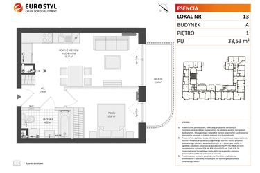 Rzut - Mieszkanie na sprzedaż 2 pokoje o powierzchni 38,53 m² - numer A.13 w Esencja
