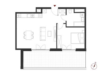 Rzut - Mieszkanie na sprzedaż 2 pokoje o powierzchni 53,44 m² - numer B.1.8 w Apartamenty Symfonia