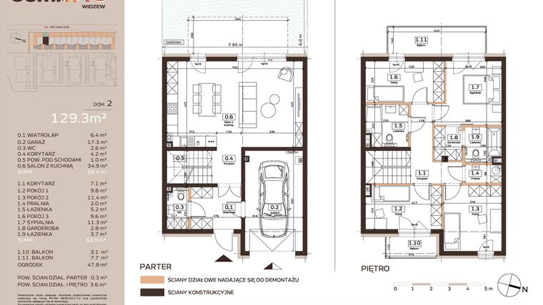 Rzut - Dom na sprzedaż 5 pokoi o powierzchni 129,3 m² - numer 2 w Domkove Widzew etap 2