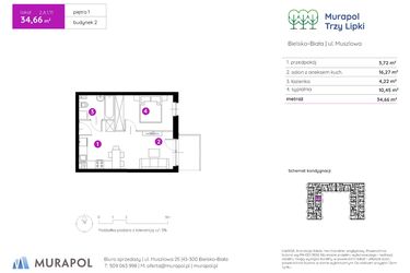 Rzut - Mieszkanie na sprzedaż 2 pokoje o powierzchni 34,66 m² - numer 2.A.1.11 w Murapol Trzy Lipki etap II