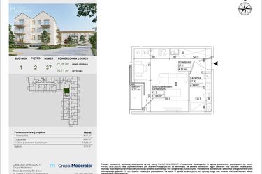 Rzut - Mieszkanie na sprzedaż 1 pokój o powierzchni 26,71 m² - numer A37 w Aleja Mickiewicza
