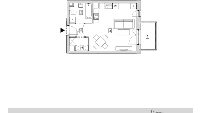 Rzut - Mieszkanie na sprzedaż 1 pokój o powierzchni 33,41 m² - numer B5-K2-1-2 w ATAL Strachowicka II