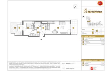 Rzut - Mieszkanie na sprzedaż 2 pokoje o powierzchni 44,07 m² - numer A75 w Apartamenty Beethovena