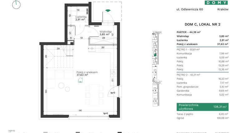 Rzut - Mieszkanie na sprzedaż 5 pokoi o powierzchni 138,31 m² - numer C2 w Destino Domy