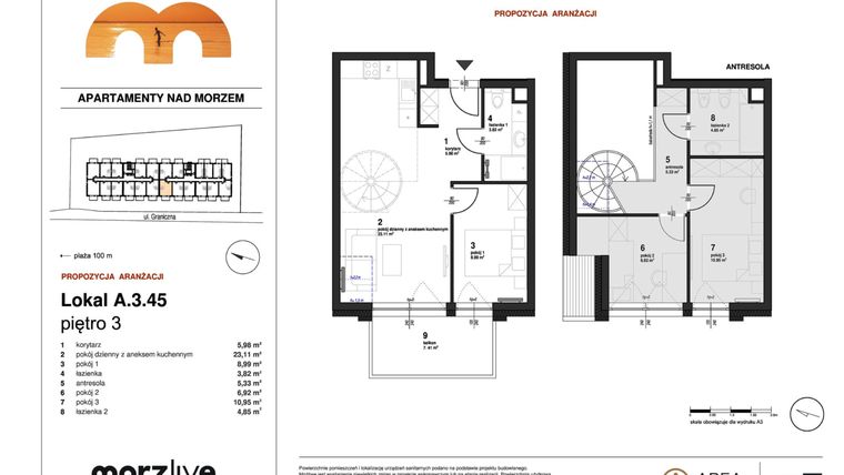 Rzut - Mieszkanie na sprzedaż 4 pokoje o powierzchni 71,22 m² - numer A.3.45 w Morzlive