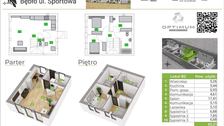 Rzut - Mieszkanie na sprzedaż 4 pokoje o powierzchni 65,31 m² - numer B2 w Pod Orłem