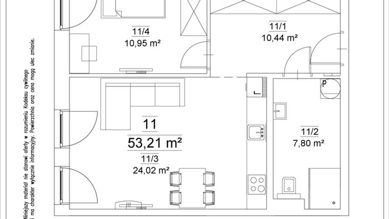 Rzut - Mieszkanie na sprzedaż 2 pokoje o powierzchni 53,21 m² - numer 11 w Osiedle Teatralne 19 - apartamenty inwestycyjne