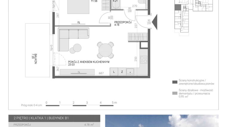 Rzut - Mieszkanie na sprzedaż 2 pokoje o powierzchni 43,6 m² - numer M25 w Modern House II