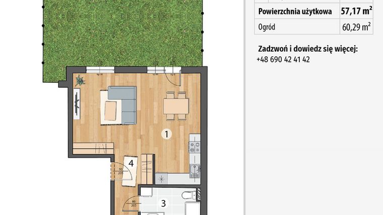 Rzut - Mieszkanie na sprzedaż 2 pokoje o powierzchni 57,17 m² - numer G2-03 w Smolec pod Wrocławem Dobry Deweloper Milo