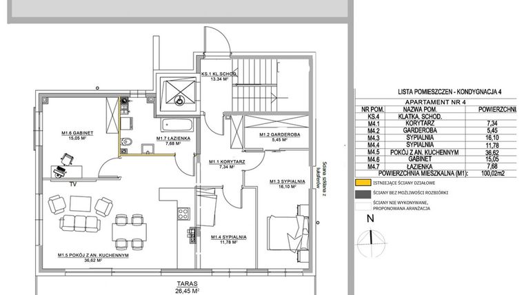 Rzut - Mieszkanie na sprzedaż 4 pokoje o powierzchni 100,02 m² - numer M4 w Miłosza Prestige