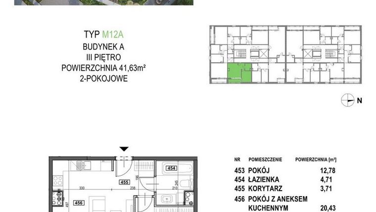 Rzut - Mieszkanie na sprzedaż 2 pokoje o powierzchni 41,63 m² - numer M12A.P4 w Apartamenty Żorska