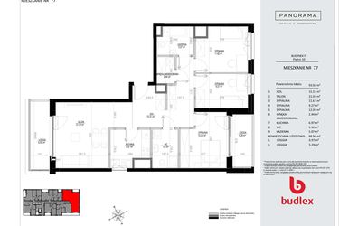 Rzut - Mieszkanie na sprzedaż 4 pokoje o powierzchni 93,08 m² - numer F.77 w Osiedle Panorama - III etap