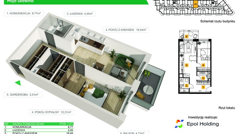 Rzut - Mieszkanie na sprzedaż 2 pokoje o powierzchni 47,48 m² - numer M20 w Moja Skawina