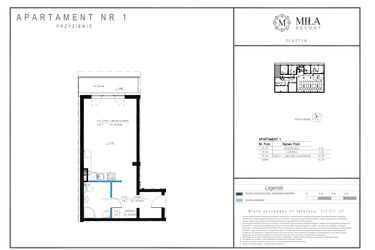 Rzut - Mieszkanie na sprzedaż 1 pokój o powierzchni 42,36 m² - numer 1 w Miła Resort