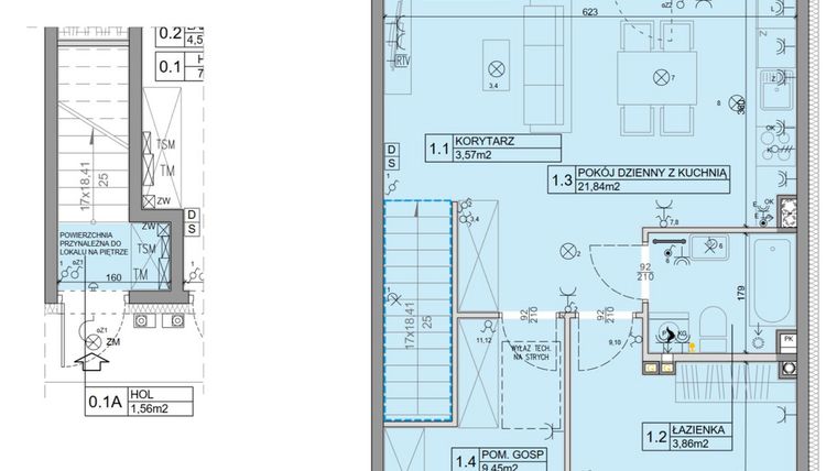 Rzut - Mieszkanie na sprzedaż 3 pokoje o powierzchni 56,07 m² - numer 46 w Manufaktura Marki 2 etap II