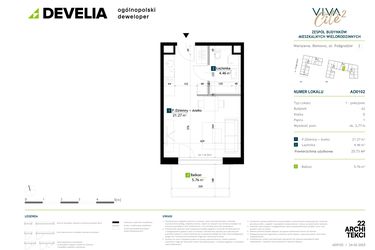 Rzut - Mieszkanie na sprzedaż 1 pokój o powierzchni 25,73 m² - numer AD0102 w Viva Cité 2