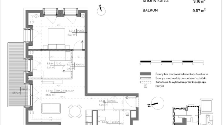 Rzut - Mieszkanie na sprzedaż 3 pokoje o powierzchni 67,14 m² - numer B.5.4 w Polanka 21