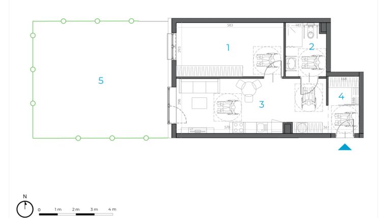 Rzut - Mieszkanie na sprzedaż 2 pokoje o powierzchni 52,02 m² - numer 1.M.03 w Incepti Gaj 2