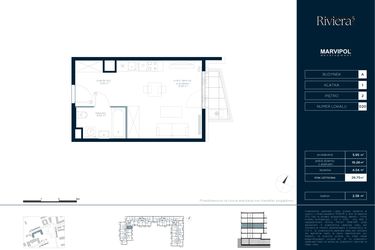 Rzut - Mieszkanie na sprzedaż 1 pokój o powierzchni 29,75 m² - numer A.M020 w Riviera⁵