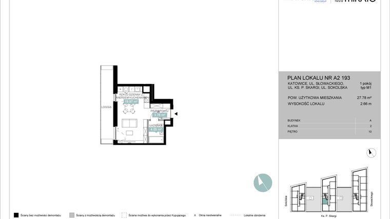 Rzut - Mieszkanie na sprzedaż 1 pokój o powierzchni 27,81 m² - numer A2 193 w Mikato