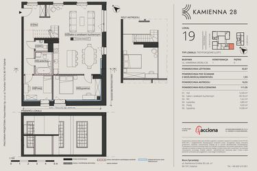 Rzut - Mieszkanie na sprzedaż 3 pokoje o powierzchni 112,5 m² - numer 28.19 w Kamienna 28