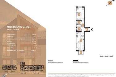 Rzut - Mieszkanie na sprzedaż 2 pokoje o powierzchni 54,93 m² - numer C3.204 w MOTTO Wojnów