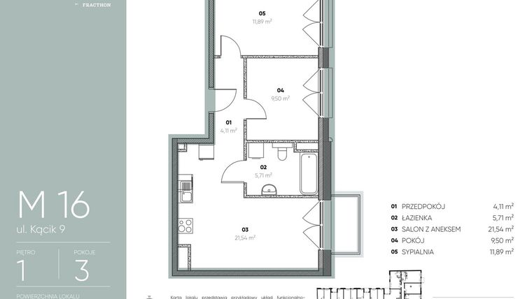 Rzut - Mieszkanie na sprzedaż 3 pokoje o powierzchni 52,75 m² - numer M.16 w Ja\nas