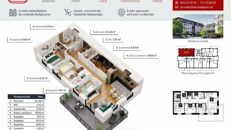 Rzut - Mieszkanie na sprzedaż 4 pokoje o powierzchni 65,87 m² - numer 24 w Tęczowy Zakątek