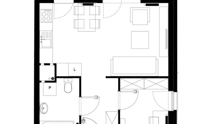 Rzut - Mieszkanie na sprzedaż 2 pokoje o powierzchni 37,02 m² - numer R-LG-11-17 w os. Dąbrówka – Leśna Polana