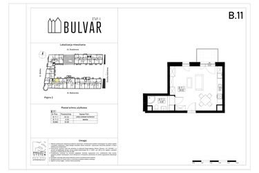 Rzut - Mieszkanie na sprzedaż 1 pokój o powierzchni 33,85 m² - numer B11 w Bulvar etap II