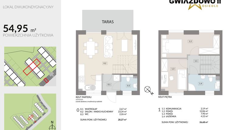 Rzut - Dom na sprzedaż 4 pokoje o powierzchni 54,95 m² - numer O10.1 w Gwiazdowo II