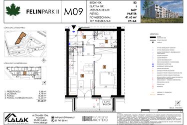 Rzut - Mieszkanie na sprzedaż 2 pokoje o powierzchni 41,63 m² - numer M09 w Felin Park II etap 2
