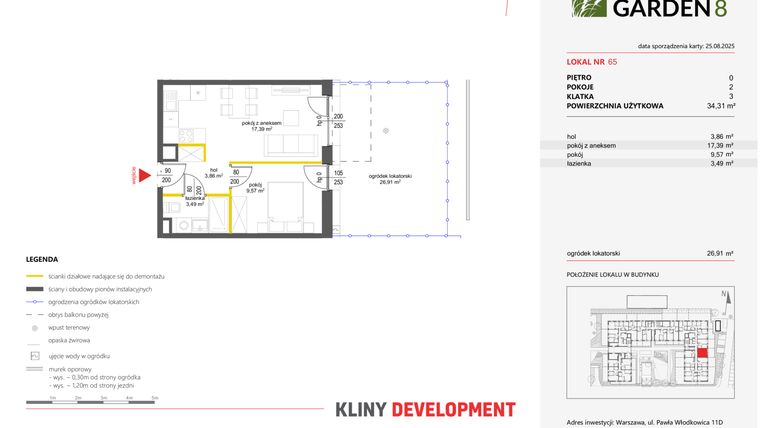 Rzut - Mieszkanie na sprzedaż 2 pokoje o powierzchni 34,31 m² - numer 65 w Nova Viva Garden 8