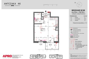 Rzut - Mieszkanie na sprzedaż 1 pokój o powierzchni 33,1 m² - numer M8 w Antczaka 46