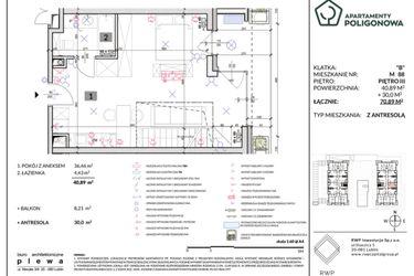 Rzut - Mieszkanie na sprzedaż 2 pokoje o powierzchni 83,32 m² - numer 88 w Apartamenty Poligonowa etap 4