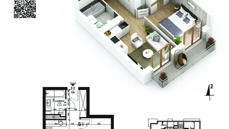 Rzut - Mieszkanie na sprzedaż 2 pokoje o powierzchni 34,64 m² - numer 21 w Piano Park etap VI