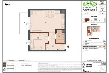 Rzut - Mieszkanie na sprzedaż 2 pokoje o powierzchni 48,32 m² - numer 21A w Ogrody Andersena