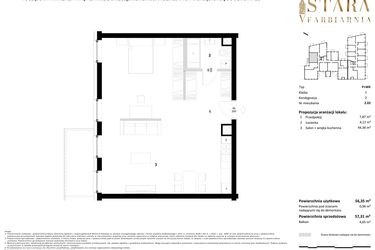 Rzut - Mieszkanie na sprzedaż 1 pokój o powierzchni 57,61 m² - numer 2.02 w Stara Farbiarnia