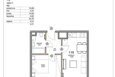Rzut - Mieszkanie na sprzedaż 2 pokoje o powierzchni 33,78 m² - numer 119 w Rezydencja Liwska 3