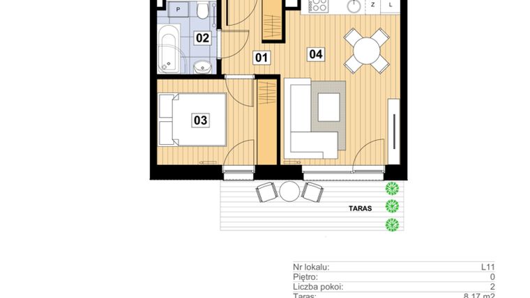 Rzut - Mieszkanie na sprzedaż 2 pokoje o powierzchni 34,8 m² - numer L-11 w Mickiewicza 21 Residence