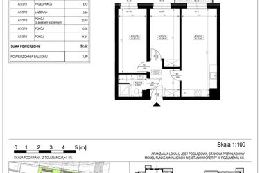 Rzut - Mieszkanie na sprzedaż 3 pokoje o powierzchni 52,62 m² - numer A-3-37 w Zamieszkaj na Rudawskiej 5