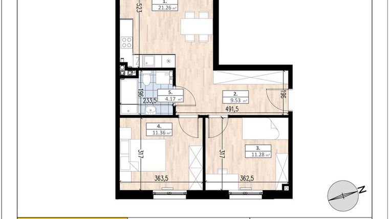 Rzut - Mieszkanie na sprzedaż 3 pokoje o powierzchni 57,6 m² - numer A3/1/1 w ACCANTO