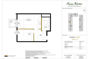 Rzut - Mieszkanie na sprzedaż 2 pokoje o powierzchni 44,52 m² - numer 137 w Aura Nova etap II