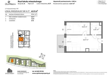 Rzut - Mieszkanie na sprzedaż 2 pokoje o powierzchni 43,91 m² - numer A.17 w Och!Widzew