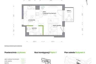 Rzut - Mieszkanie na sprzedaż 1 pokój o powierzchni 33,15 m² - numer A/KL2/1/09 w Podhalańska Vita